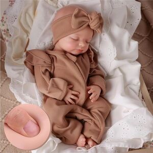 Reborn Ribbed One-Piece Bodysuit with Knotted Headband - Brown